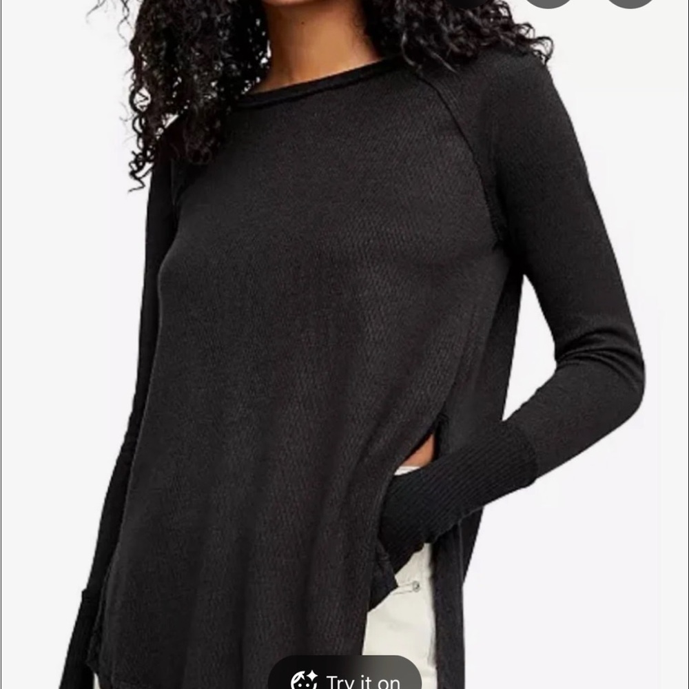Free People Black Long Sleeve Knit Top